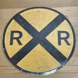 Railroad Crossing Metal Sign. 11.5” Aged Vintage Look Decor. New Made in USA.